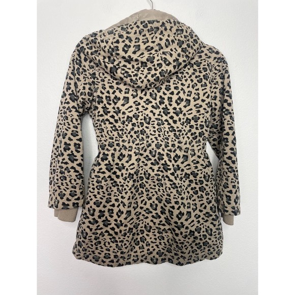 H&M Size 9-10 Parka Coat Leopard Print Tan Black Cinched Waist Detachable Hood - Picture 11 of 12